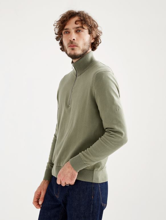 Hommes taillis Aigle pull col montant à demi-zip en jauge fine vêtements 2F48639