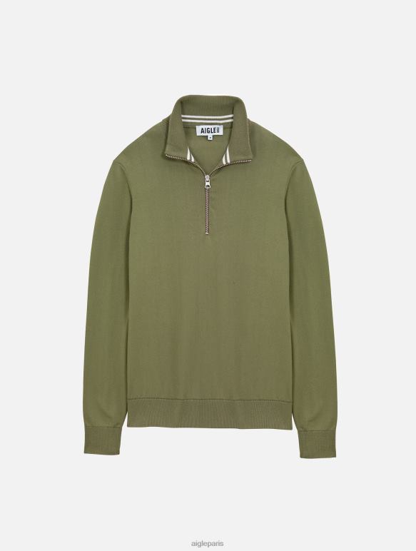 Hommes taillis Aigle pull col montant à demi-zip en jauge fine vêtements 2F48639
