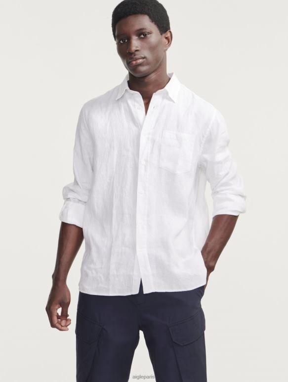 Hommes blanc Aigle chemise à manches longues en lin vêtements 2F48632