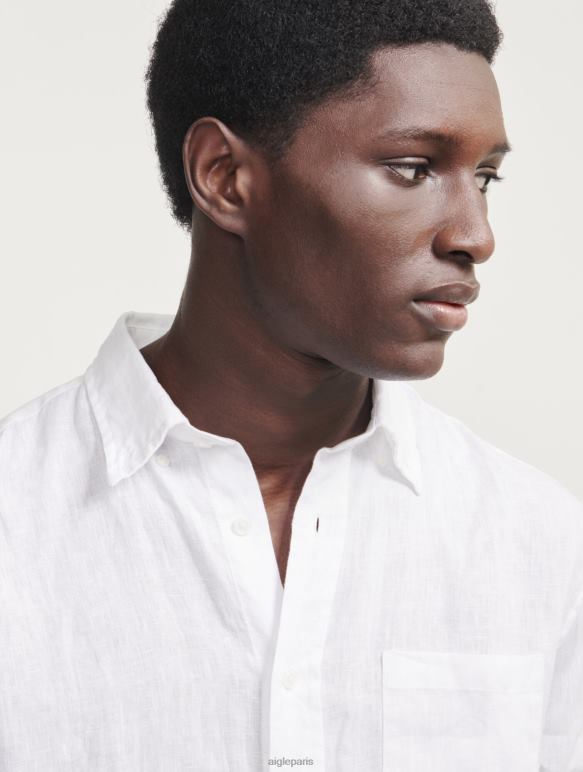 Hommes blanc Aigle chemise à manches longues en lin vêtements 2F48632