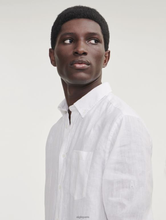 Hommes blanc Aigle chemise à manches longues en lin vêtements 2F48632