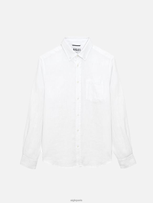Hommes blanc Aigle chemise à manches longues en lin vêtements 2F48632