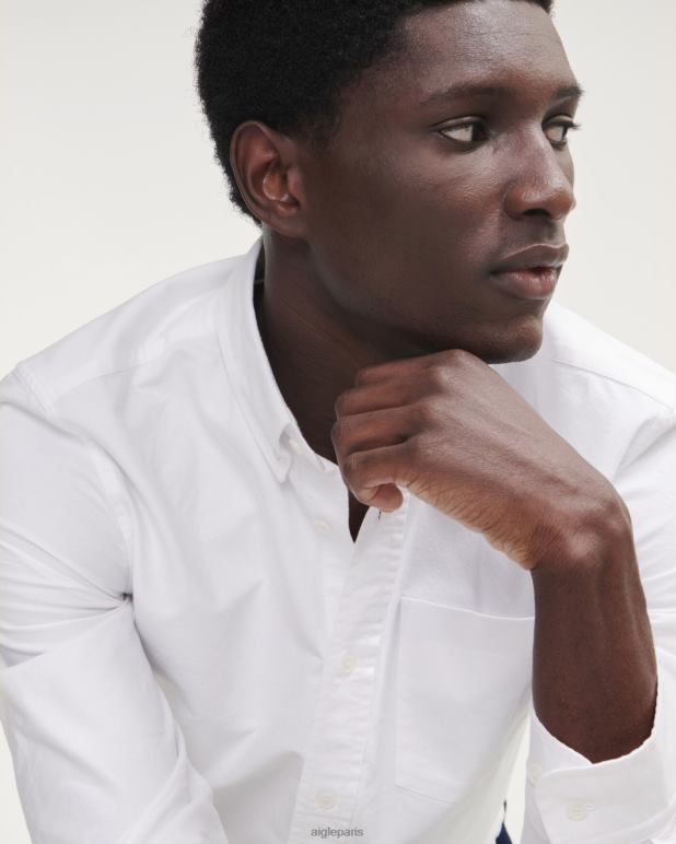 Hommes blanc Aigle chemise oxford à manches longues vêtements 2F48648