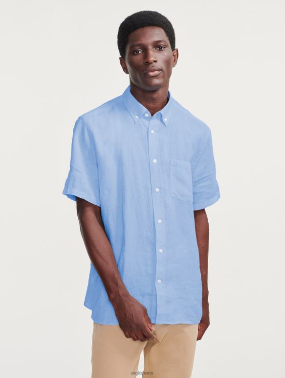 Hommes bleu-ciel Aigle chemise à manches courtes en lin vêtements 2F486131