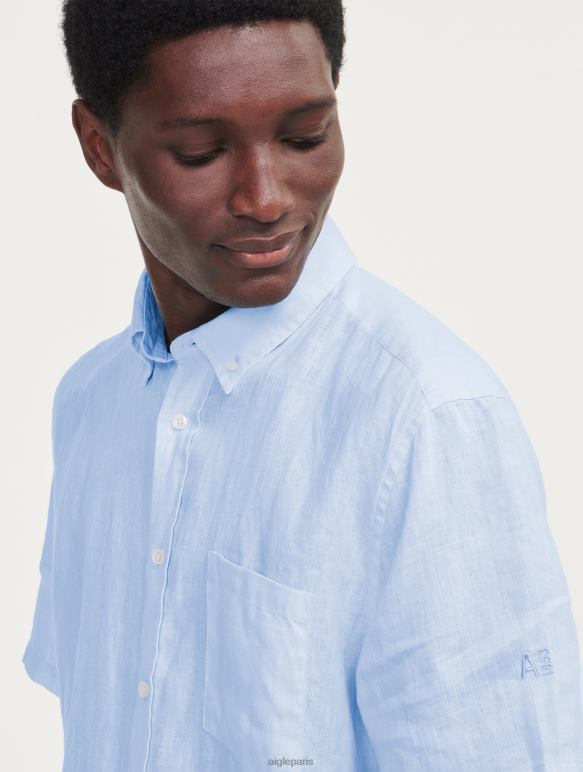 Hommes bleu-ciel Aigle chemise à manches courtes en lin vêtements 2F486131