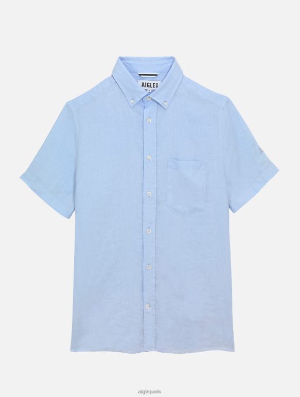Hommes bleu-ciel Aigle chemise à manches courtes en lin vêtements 2F486131