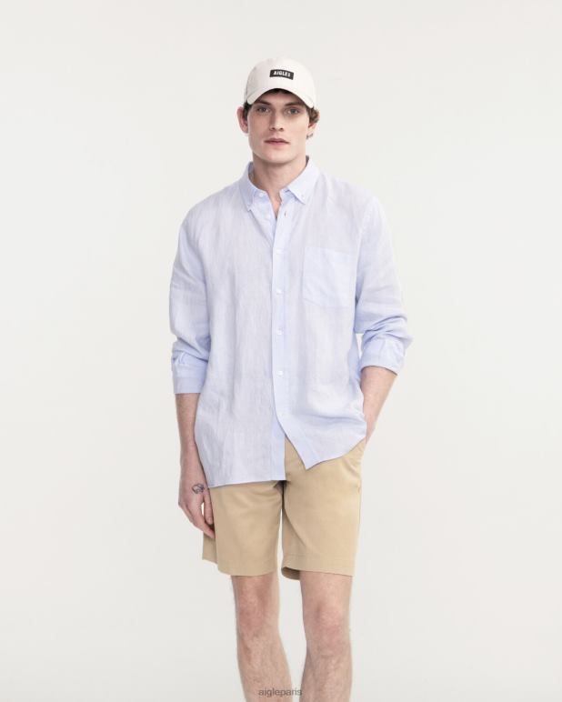 Hommes bleu-ciel Aigle chemise à manches longues en lin vêtements 2F48622