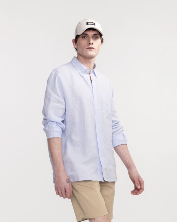 Hommes bleu-ciel Aigle chemise à manches longues en lin vêtements 2F48622