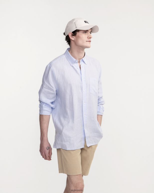 Hommes bleu-ciel Aigle chemise à manches longues en lin vêtements 2F48622