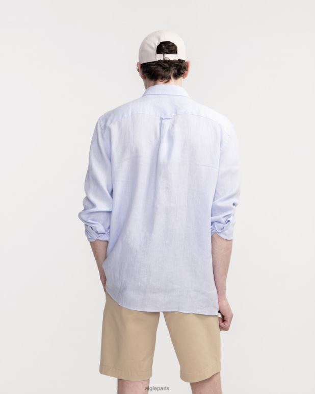 Hommes bleu-ciel Aigle chemise à manches longues en lin vêtements 2F48622