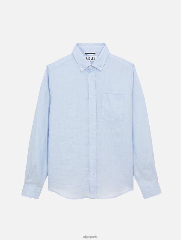 Hommes bleu-ciel Aigle chemise à manches longues en lin vêtements 2F48622