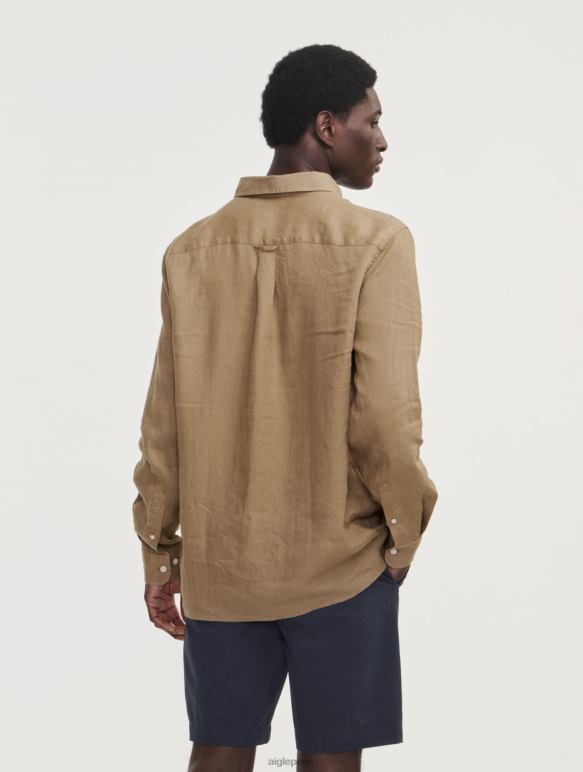 Hommes cappuccino Aigle chemise à manches longues en lin vêtements 2F48666