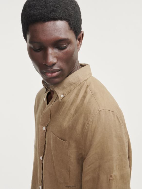 Hommes cappuccino Aigle chemise à manches longues en lin vêtements 2F48666