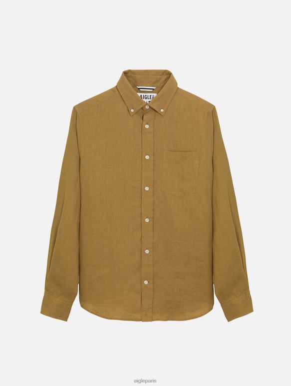 Hommes cappuccino Aigle chemise à manches longues en lin vêtements 2F48666