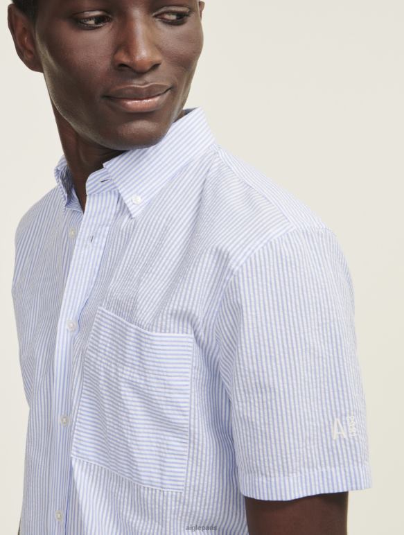 Hommes ciel st Aigle chemise à manches courtes rayée en seersucker vêtements 2F486149