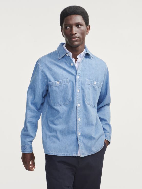 Hommes denim légèrement décoloré Aigle surchemise en jean à manches longues vêtements 2F486112