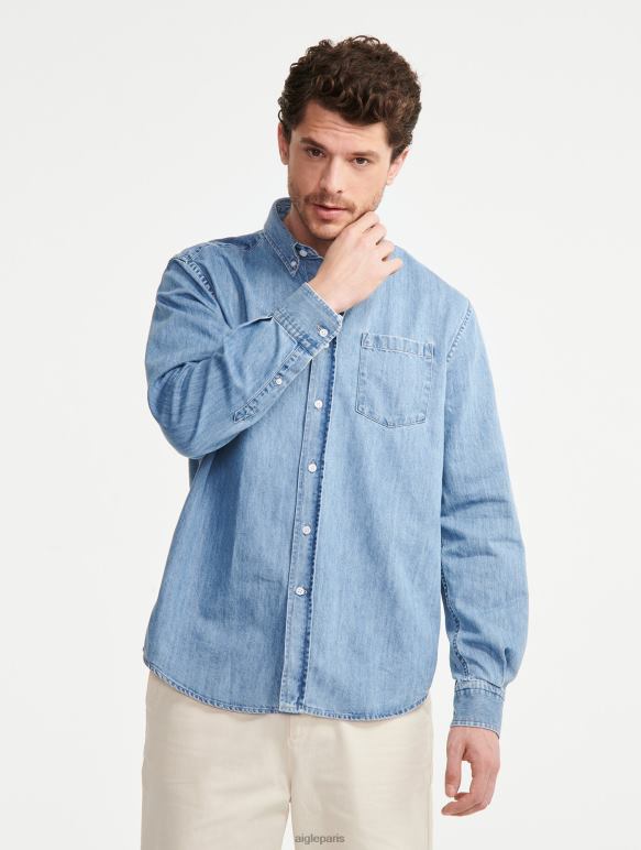 Hommes eau de Javel légère Aigle chemise en jean à manches longues vêtements 2F48627
