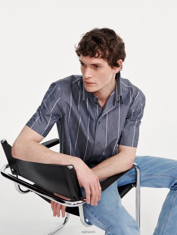 Hommes empire st Aigle chemise à manches courtes rayée en coton/lin vêtements 2F486127