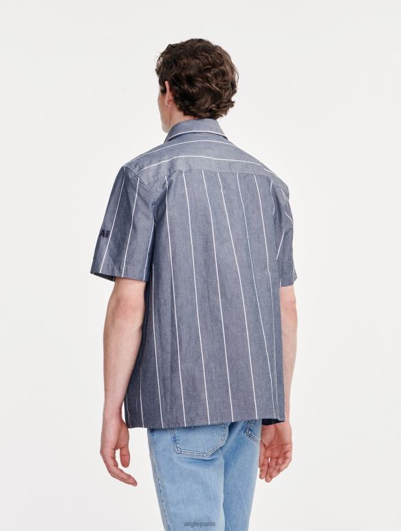 Hommes empire st Aigle chemise à manches courtes rayée en coton/lin vêtements 2F486127