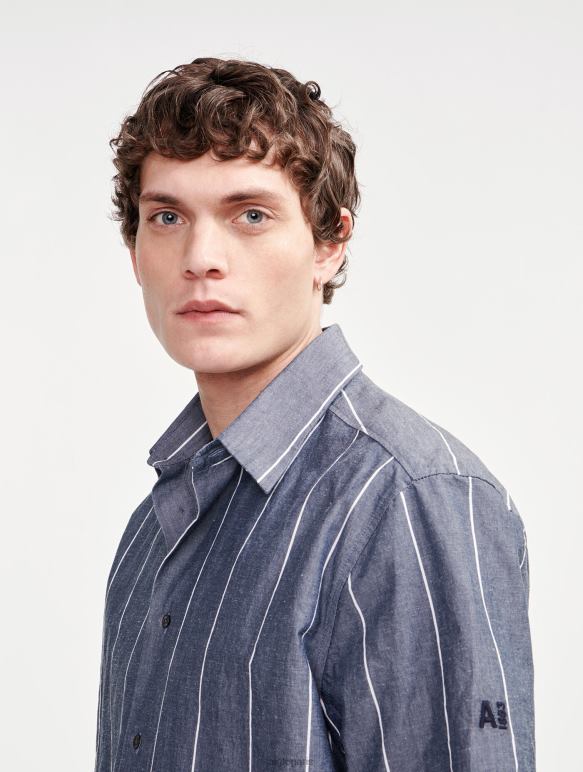 Hommes empire st Aigle chemise à manches courtes rayée en coton/lin vêtements 2F486127