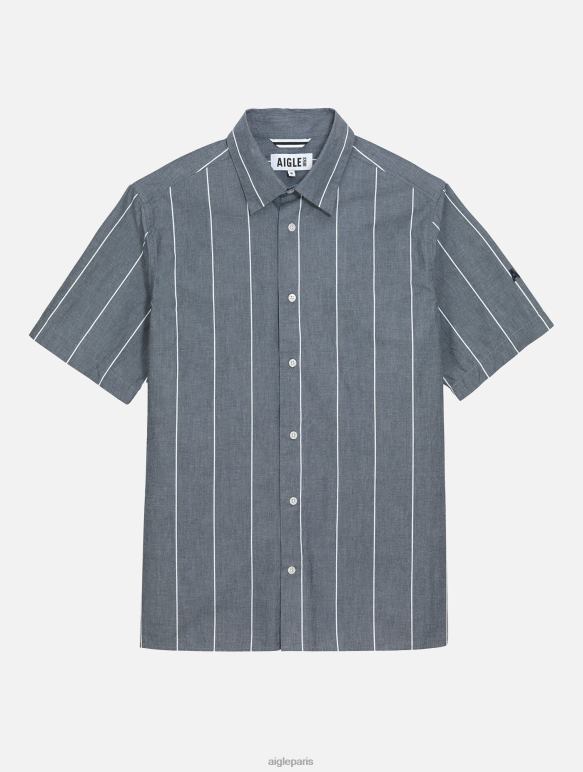 Hommes empire st Aigle chemise à manches courtes rayée en coton/lin vêtements 2F486127