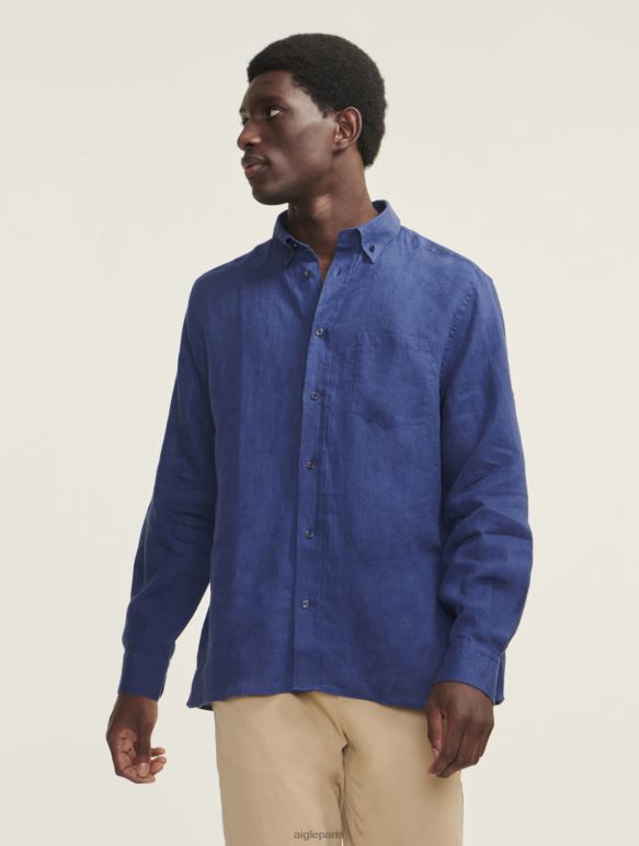 Hommes encrebleu Aigle chemise à manches longues en lin vêtements 2F48695