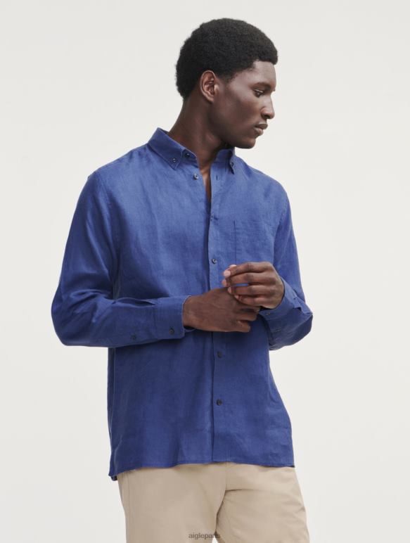 Hommes encrebleu Aigle chemise à manches longues en lin vêtements 2F48695