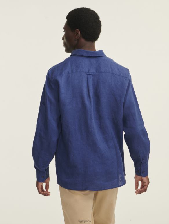 Hommes encrebleu Aigle chemise à manches longues en lin vêtements 2F48695