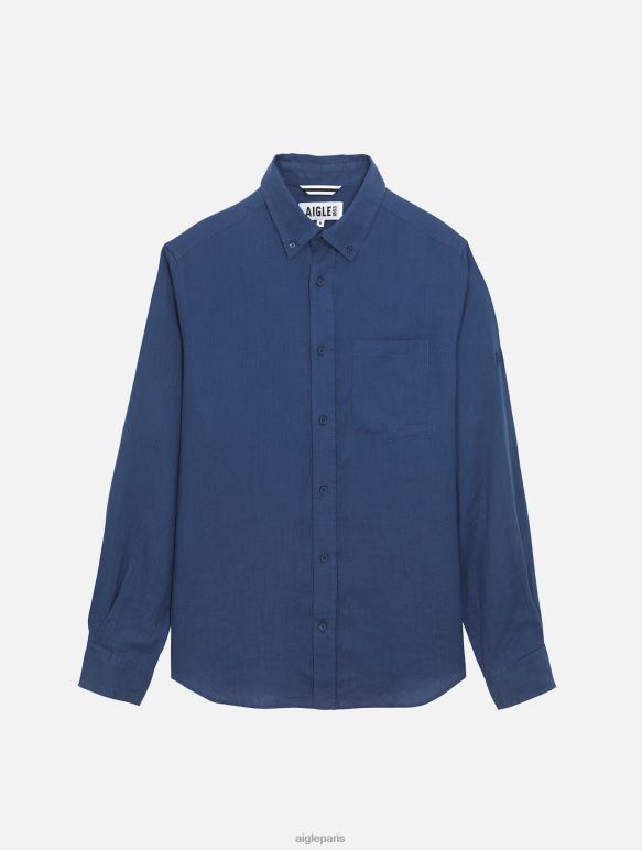 Hommes encrebleu Aigle chemise à manches longues en lin vêtements 2F48695