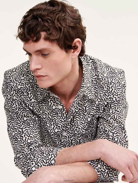 Hommes lait pr Aigle chemise à manches longues en popeline imprimée vêtements 2F48658