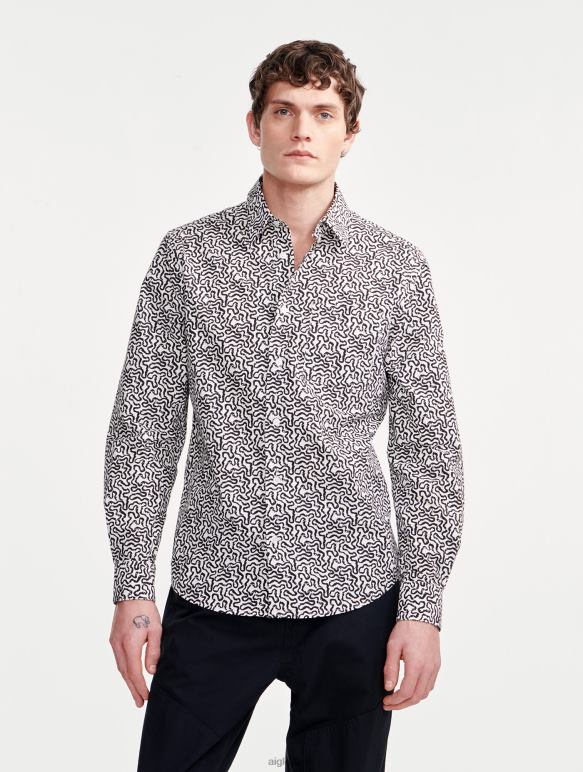 Hommes lait pr Aigle chemise à manches longues en popeline imprimée vêtements 2F48658