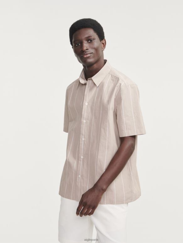 Hommes rue osier Aigle chemise à manches courtes rayée en coton/lin vêtements 2F486136