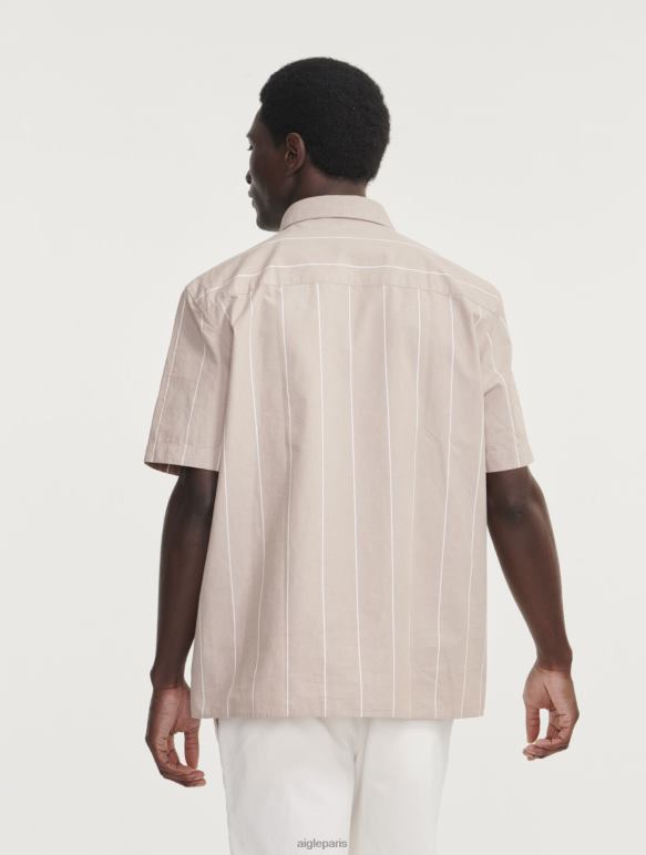 Hommes rue osier Aigle chemise à manches courtes rayée en coton/lin vêtements 2F486136