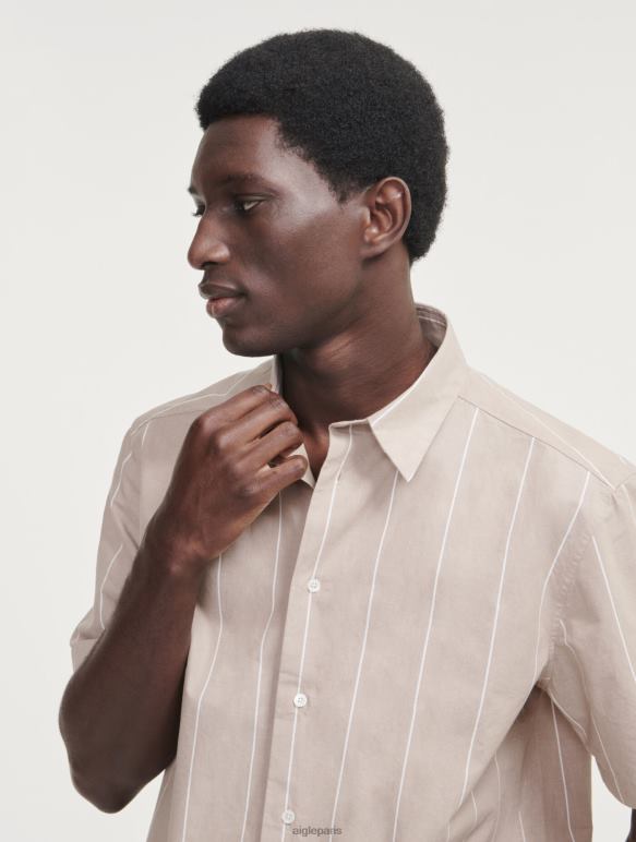 Hommes rue osier Aigle chemise à manches courtes rayée en coton/lin vêtements 2F486136
