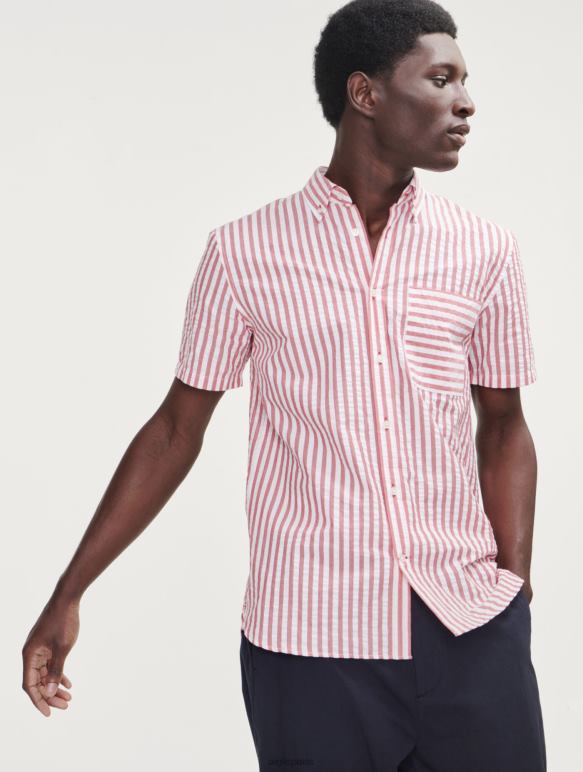 Hommes rue rouge Aigle chemise à manches courtes rayée en seersucker vêtements 2F48673