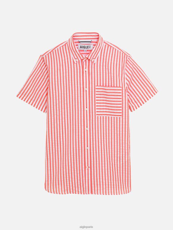 Hommes rue rouge Aigle chemise à manches courtes rayée en seersucker vêtements 2F48673