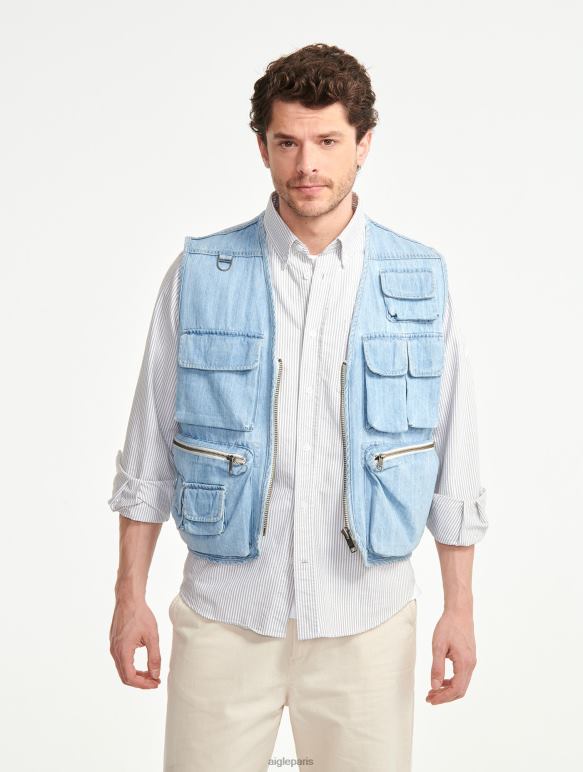 Hommes denim légèrement décoloré Aigle gilet court sans manches en jean vêtements 2F486188