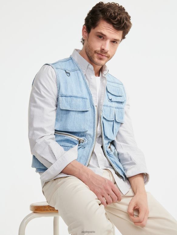 Hommes denim légèrement décoloré Aigle gilet court sans manches en jean vêtements 2F486188