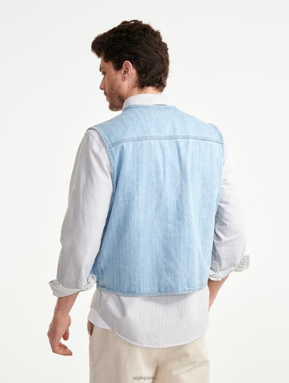 Hommes denim légèrement décoloré Aigle gilet court sans manches en jean vêtements 2F486188