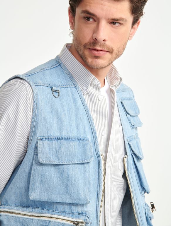 Hommes denim légèrement décoloré Aigle gilet court sans manches en jean vêtements 2F486188