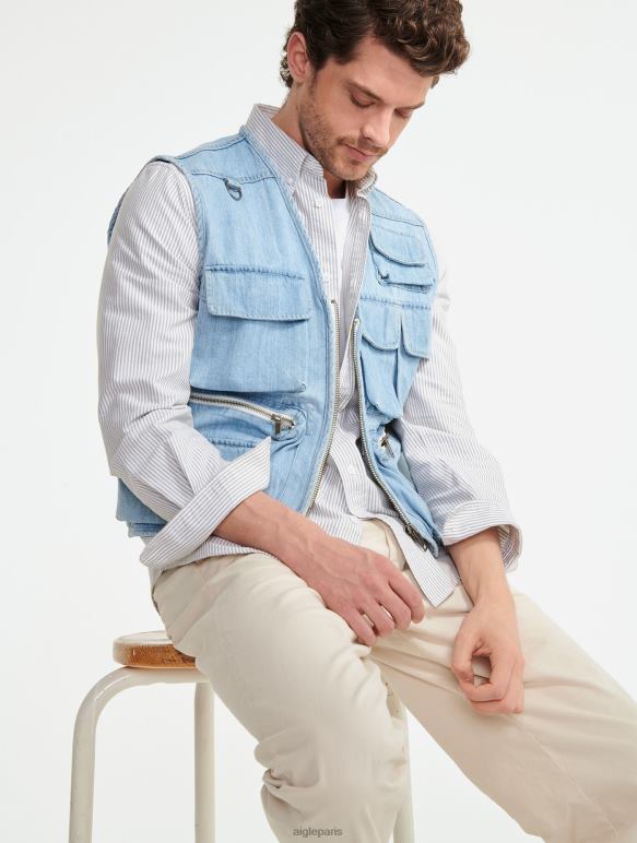 Hommes denim légèrement décoloré Aigle gilet court sans manches en jean vêtements 2F486188