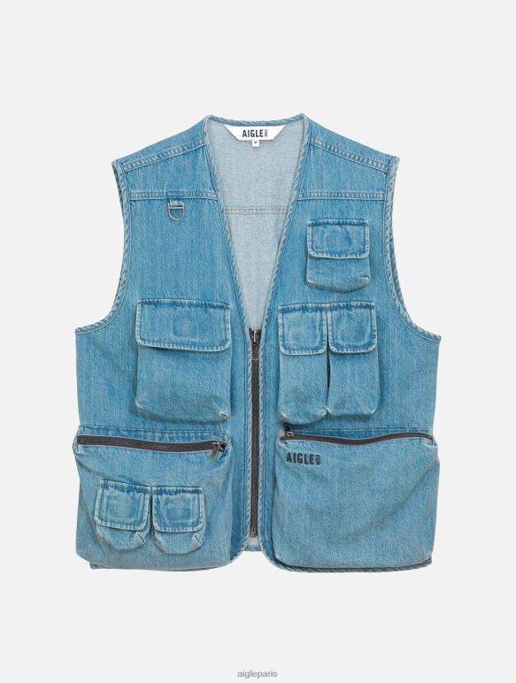 Hommes denim légèrement décoloré Aigle gilet court sans manches en jean vêtements 2F486188