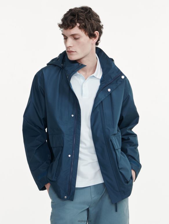 Hommes bleu orage je Aigle parka courte gore-tex capuche amovible vêtements 2F486170