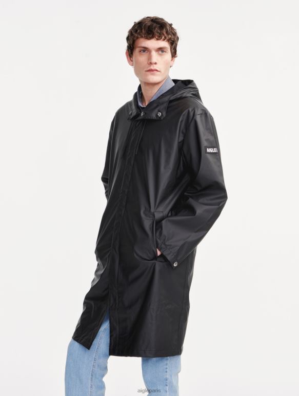 Hommes noir Aigle parka imperméable longue à capuche vêtements 2F486199
