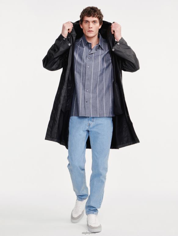 Hommes noir Aigle parka imperméable longue à capuche vêtements 2F486199