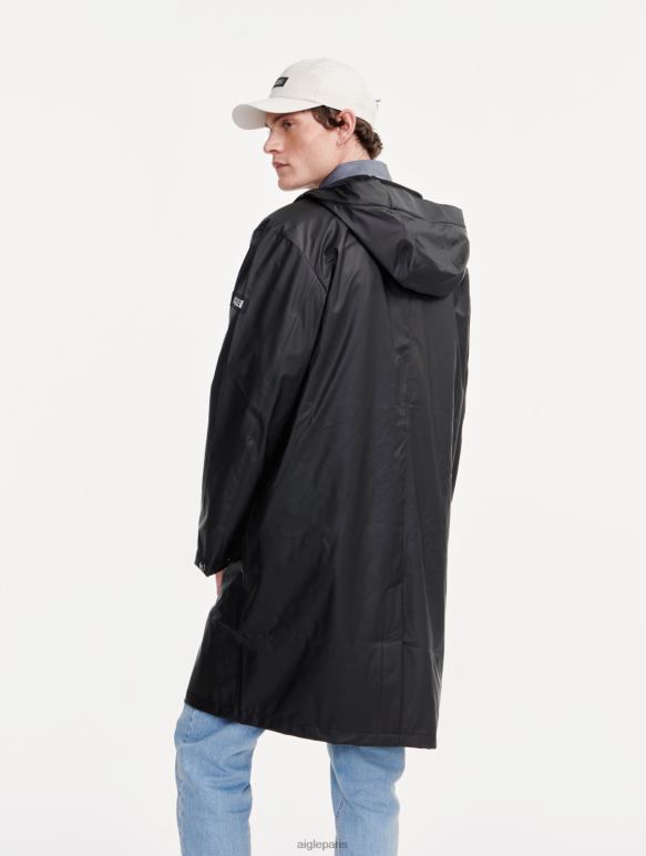 Hommes noir Aigle parka imperméable longue à capuche vêtements 2F486199