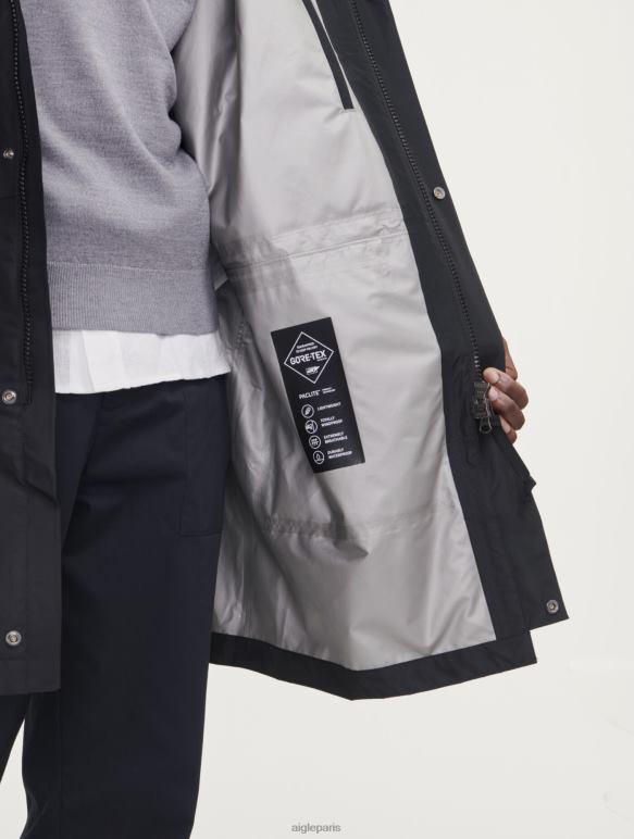 Hommes noir Aigle parka longue à double capuche en gore-tex paclite vêtements 2F486158