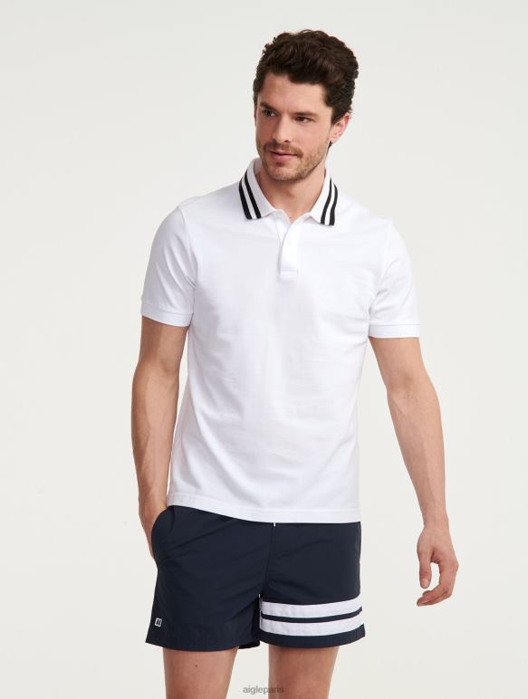 Hommes blanc Aigle polo à manches courtes et col à double bande vêtements 2F486154