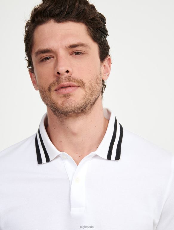 Hommes blanc Aigle polo à manches courtes et col à double bande vêtements 2F486154