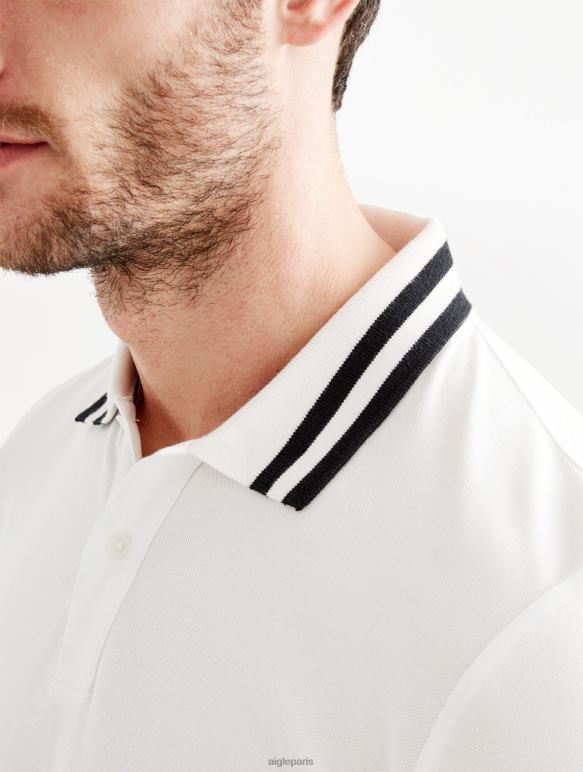 Hommes blanc Aigle polo à manches courtes et col à double bande vêtements 2F486154